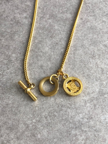 CELINE Triomphe Toggle Clasp Two-way Necklace Gold Vintage u37z5n