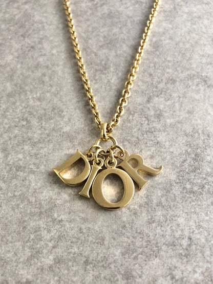 Christian Dior Logo Motif Necklace Gold Vintage z2uvgg