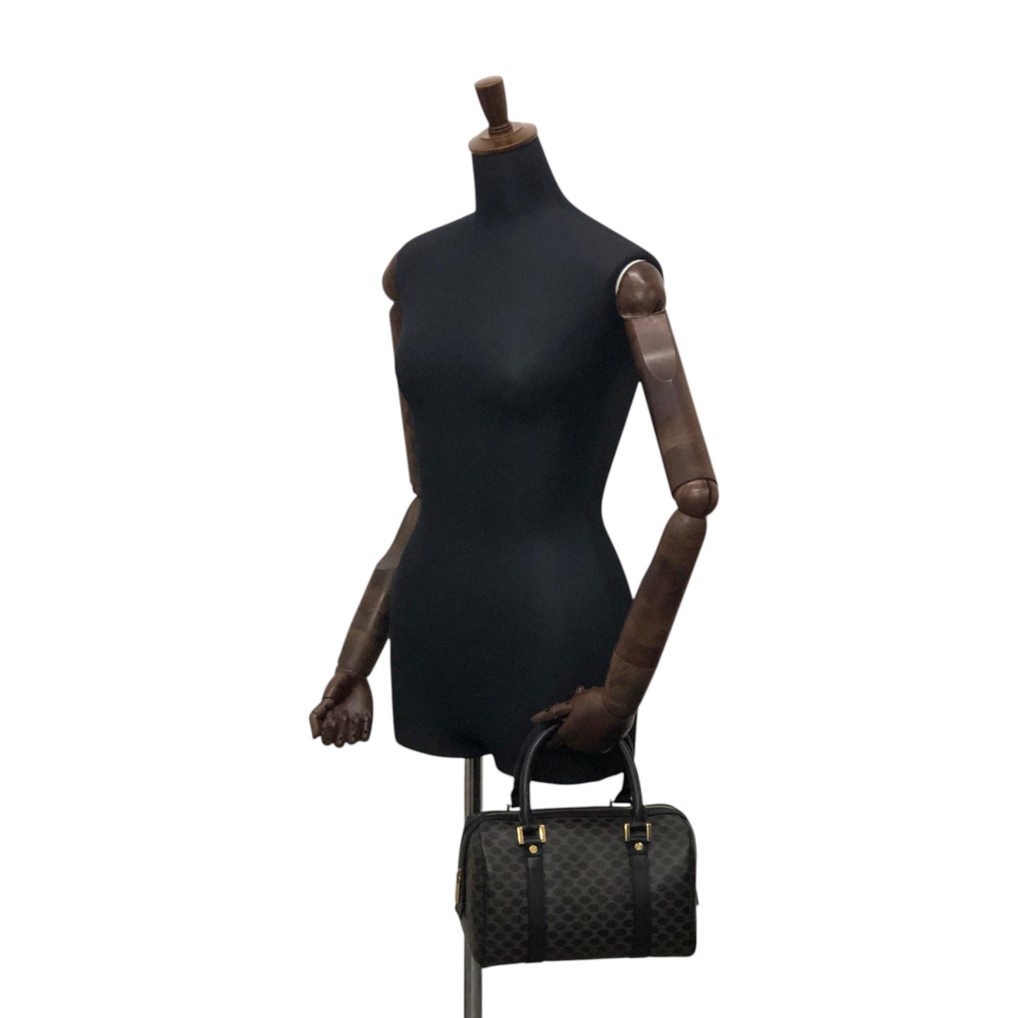 CELINE Macadam Small Boston bag Handbag Black Vintage py4p2e