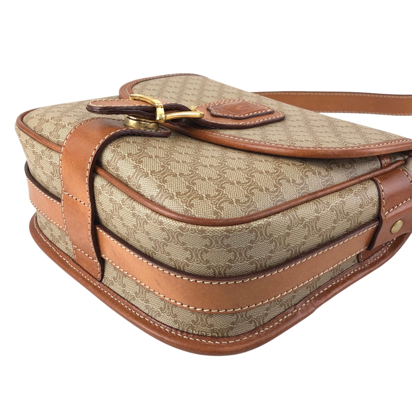 CELINE Macadam Front Buckle  Shoulder bag Beige Vintage nnbcwv