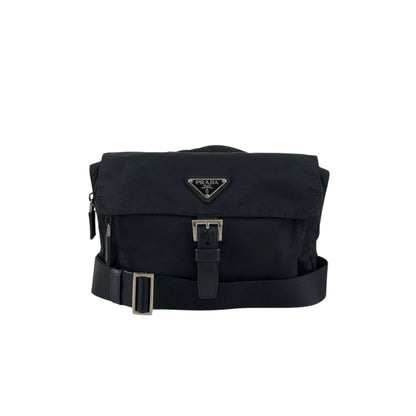 PRADA Triangle Logo Front Buckle Shoulder bag Black Vintage 7bcgft