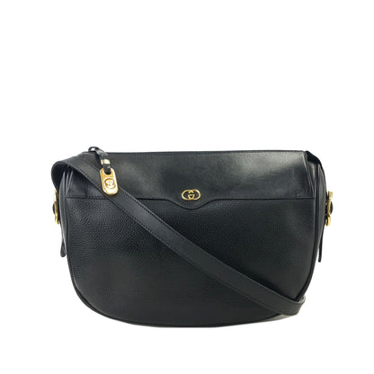 GUCCI Logo Leather Crossbody Shoulder bag Black Vintage ripwn7