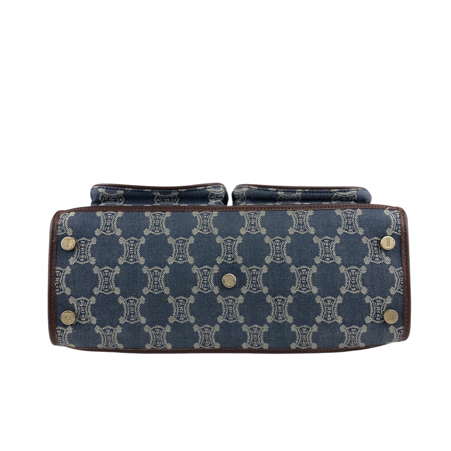 CELINE Paris Macadam Double Pocket Handbag Navy Vintage sh5hjs