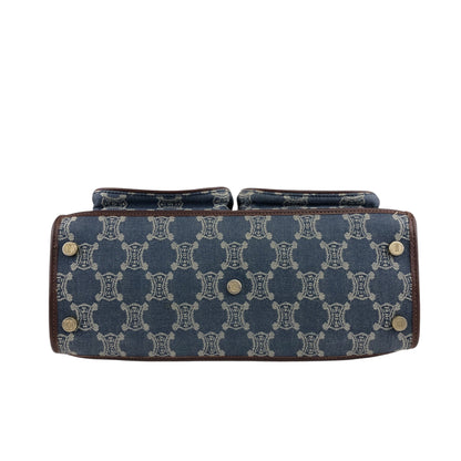 CELINE Paris Macadam Double Pocket Handbag Navy Vintage sh5hjs