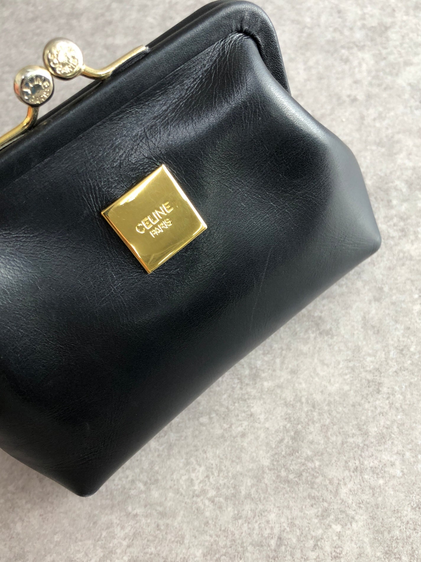 CELINE Logo Metal Clasp Coin Purse Black Vintage z4abfu
