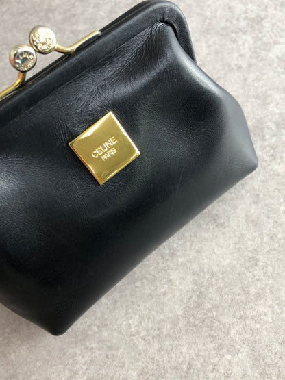 CELINE Logo Metal Clasp Coin Purse Black Vintage z4abfu