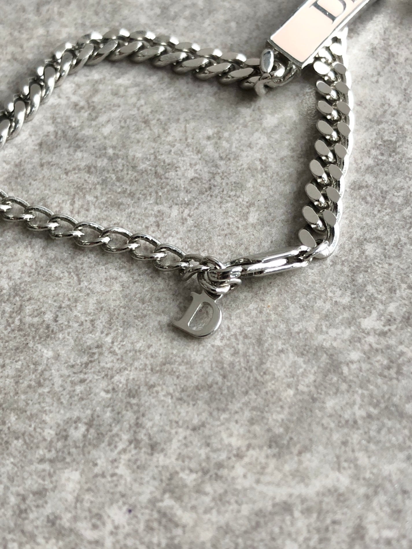 Christian Dior CD Logo Ribbon Motif Bracelet Silver Vintage rr7unm