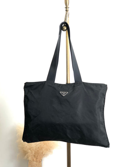 PRADA Tessuto Triangle Logo Totebag Black Vintage 4zvity