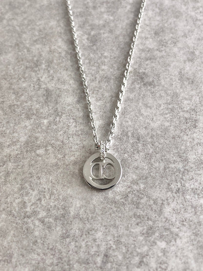 Christian Dior CD Logo Rhinestone Necklace Silver Vintage m3in4a