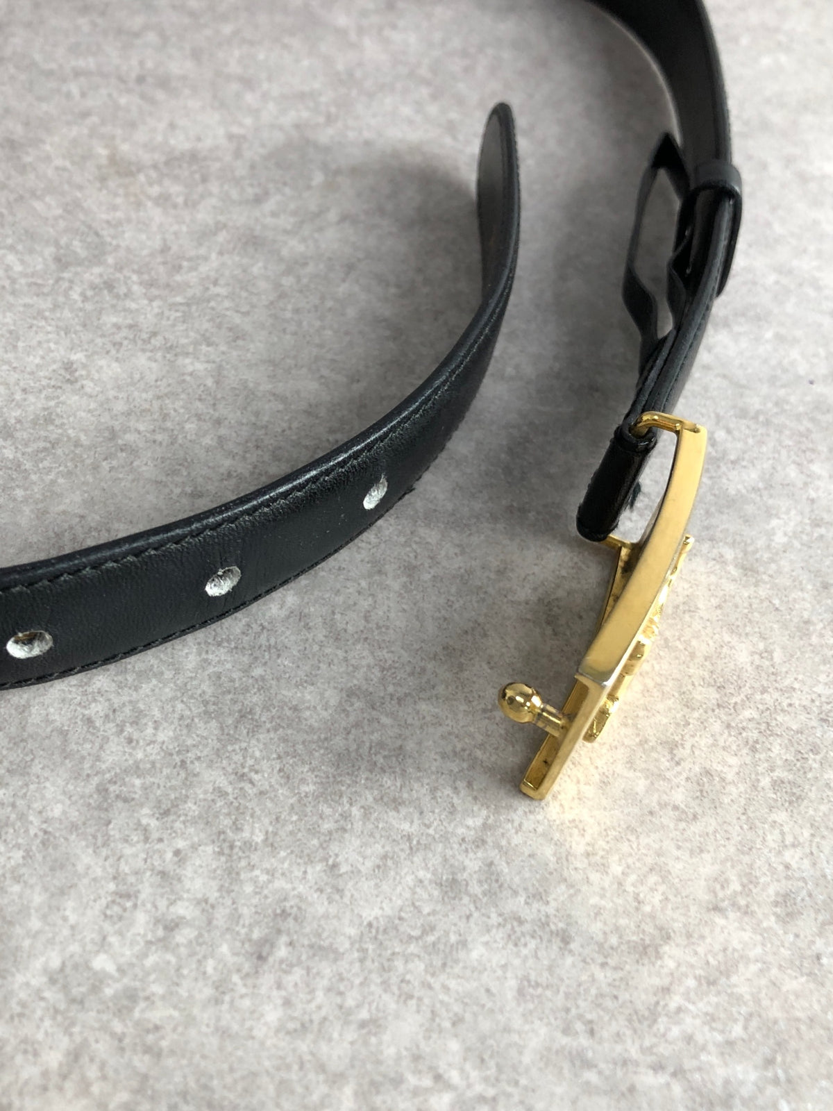 CELINE Horse Carriage Belt Black Vintage j7kdt3