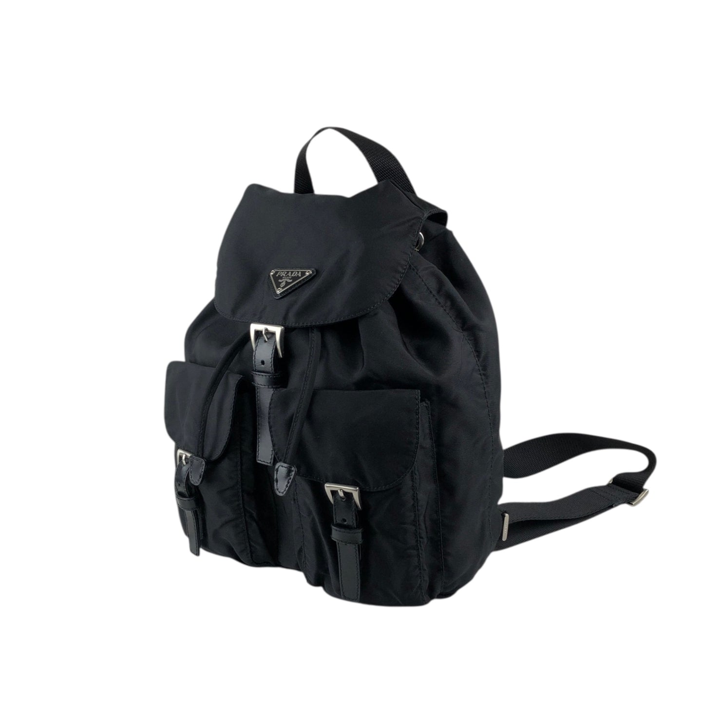 PRADA Tessuto Triangle Logo Double Pocket Backpack Black Vintage 5emm2a