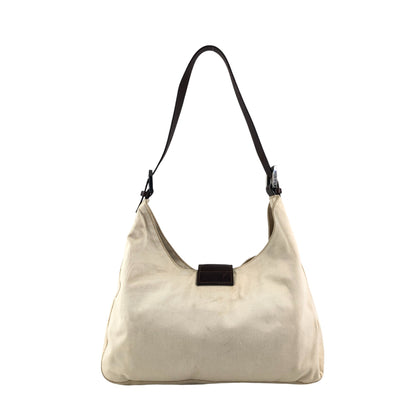 FENDI Mamma Baguette Logo Shoulder bag Hobobag Beige Vintage c6ztd5