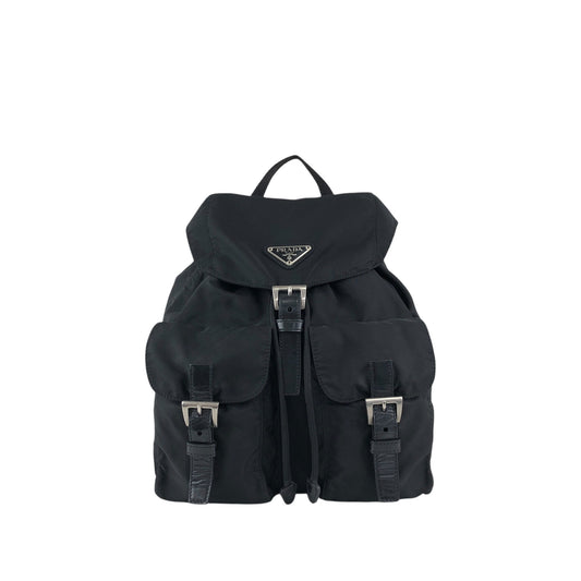 PRADA Triangle Logo Double Pocket Backpack Black Vintage 482mjk