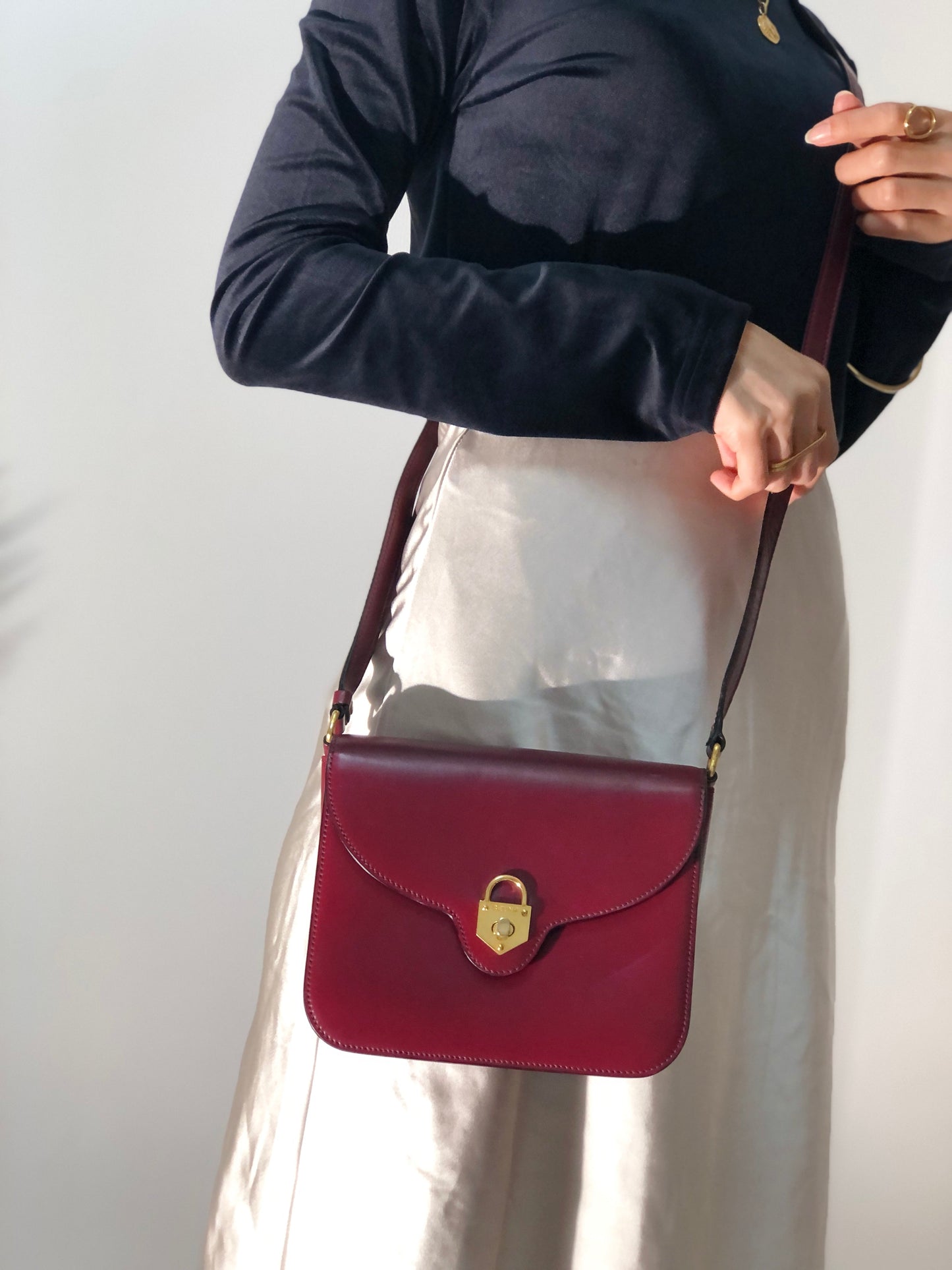 CELINE Padlock Leather Crossbody Shoulder bag Bordeaux Vintage 28epaz