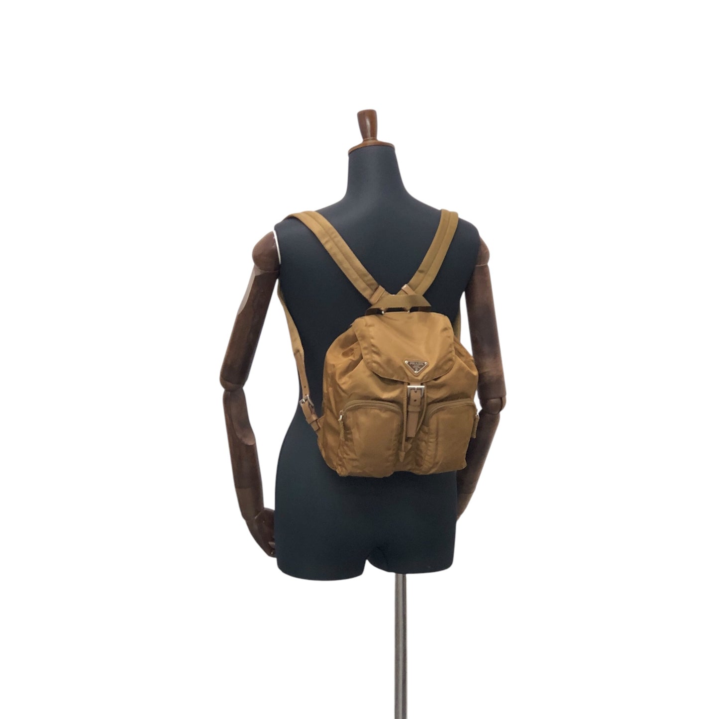 PRADA Triangle Logo Double Pocket Backpack Brown Vintage rne3iv
