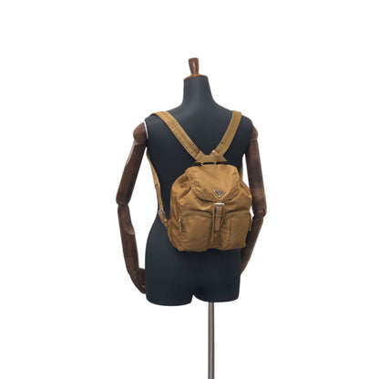 PRADA Triangle Logo Double Pocket Backpack Brown Vintage rne3iv