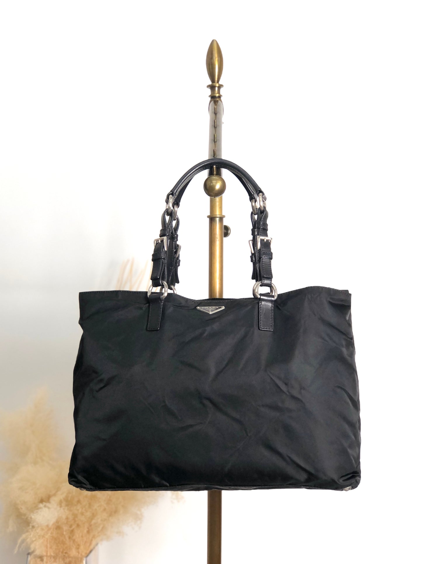 PRADA Tessuto Triangle Logo Totebag Black Vintage 4f8fnv