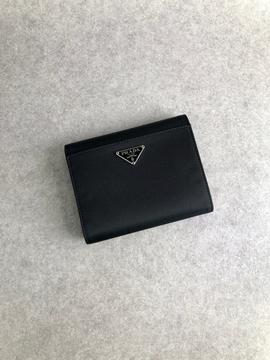 PRADA Triangle Logo Folded Wallet Black Vintage daf27c