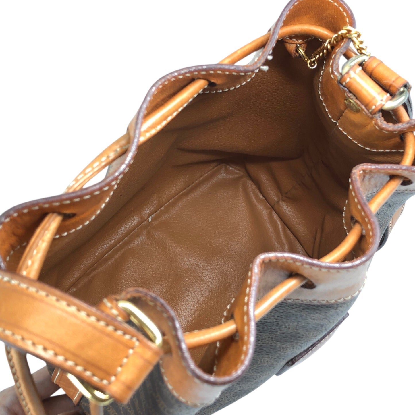 CELINE Macadam Blason Drawstring Shoulder bag Brown Vintage 7kmwfd