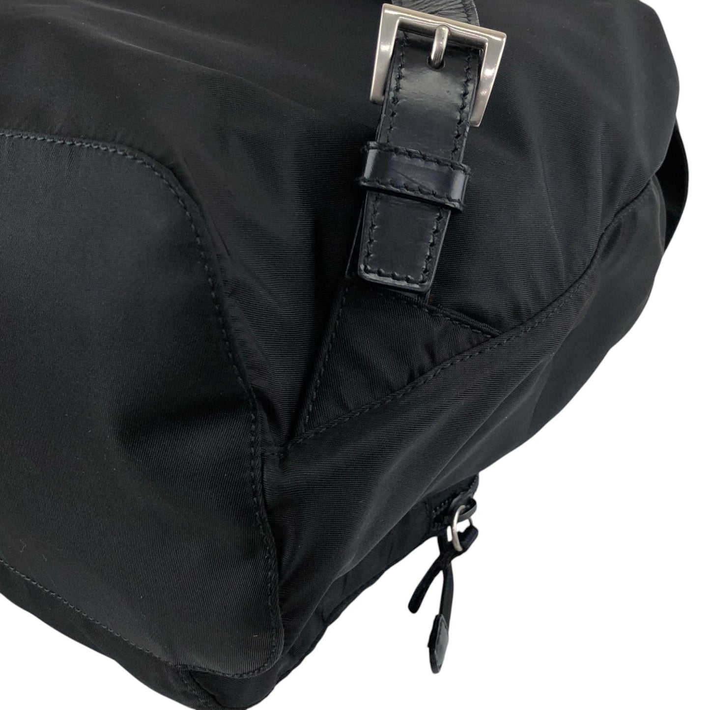 PRADA Tessuto Triangle Logo Front Buckle Backpack Black Vintage bde87k