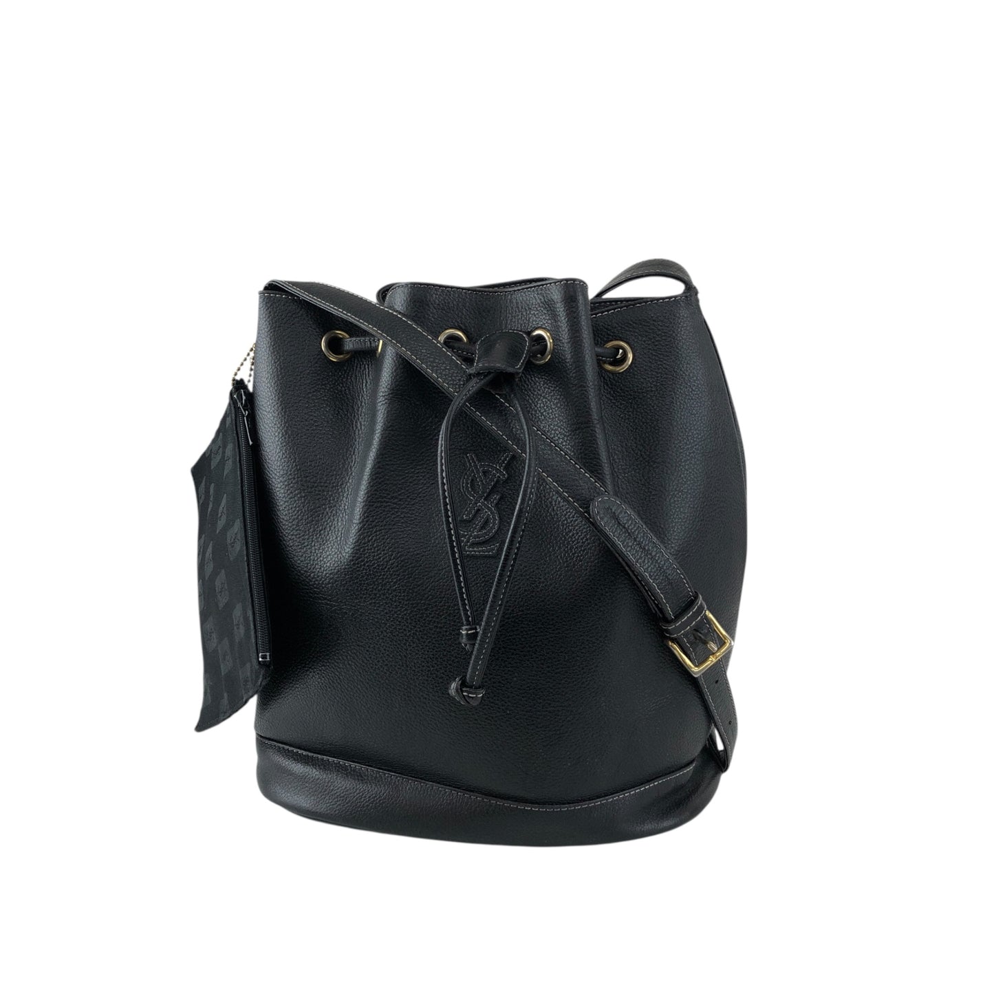 Yves Saint Laurent YSL Logo Drawstring Shoulder bag Black Vintage 3jig7u