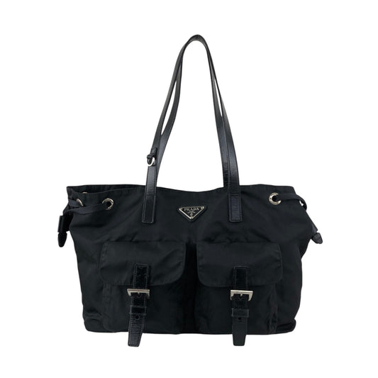 PRADA Tessuto Triangle Logo Double Pocket Handbag Totebag Black Vintage crdzaw