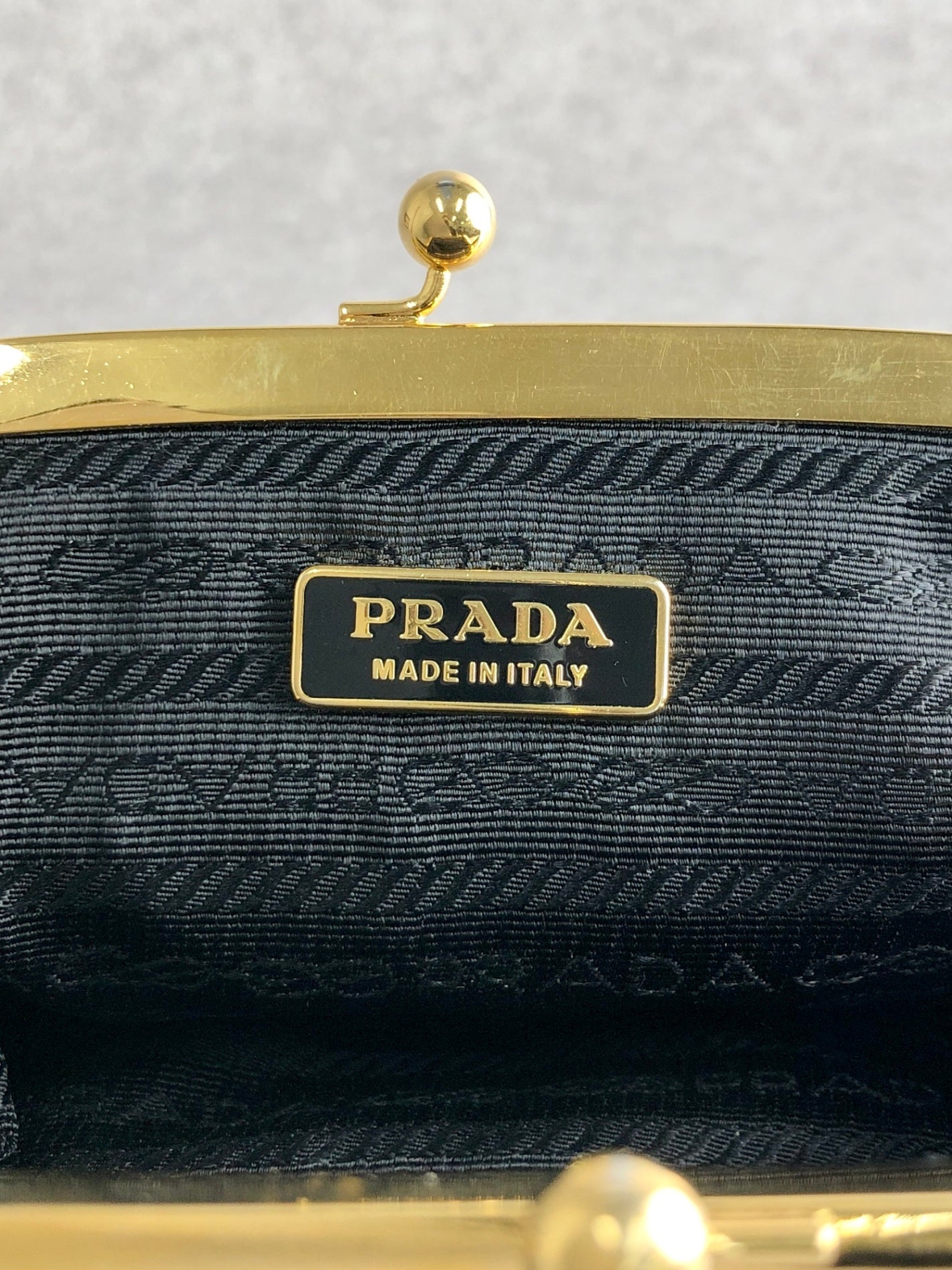 PRADA Triangle Logo Metal Clasp Coin Purse Black Vintage r68kmf