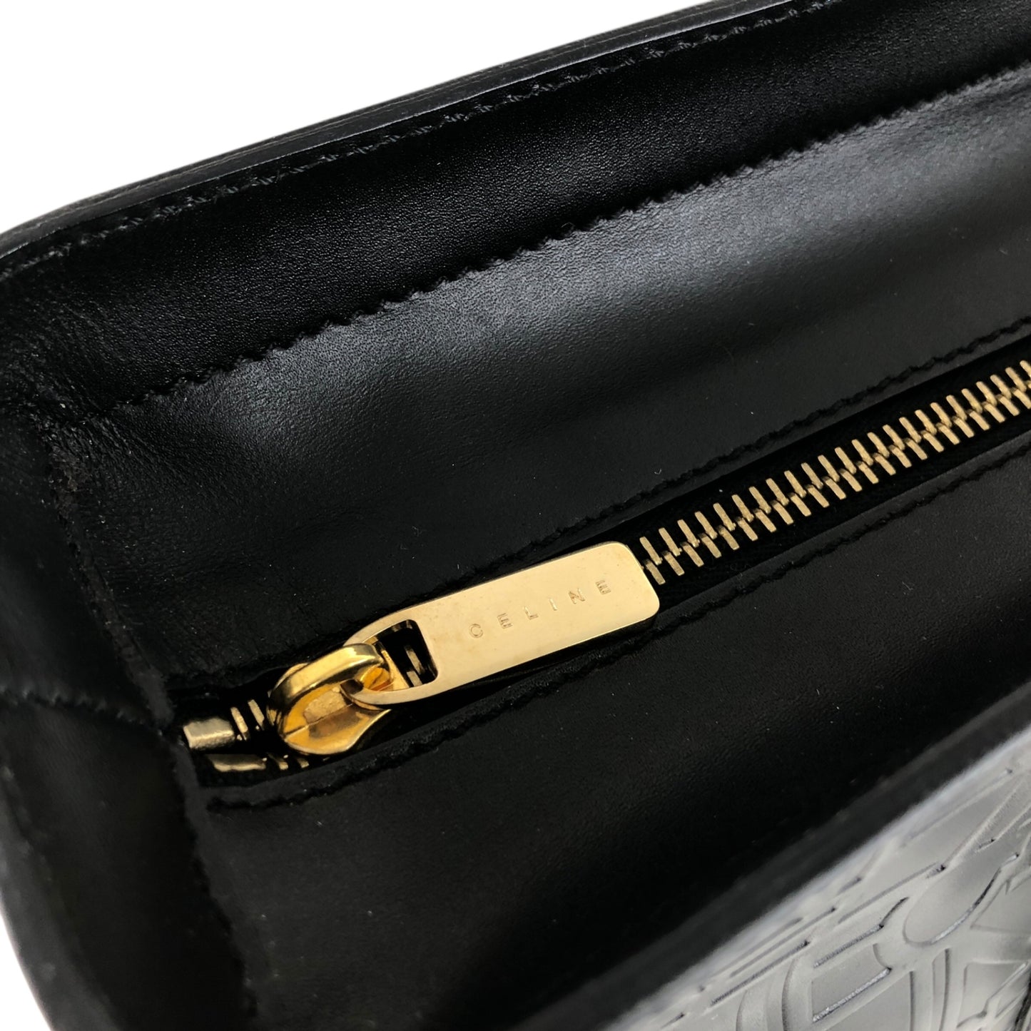 CELINE Logo Embossed Handbag Black Vintage za7ghz