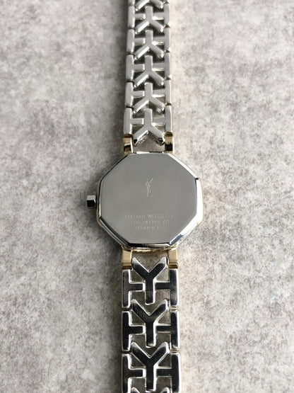 Yves Saint Laurent YSL Logo Octagon Quartz Watch Gold×Silver 2200-241762 Vintage fsc8bp