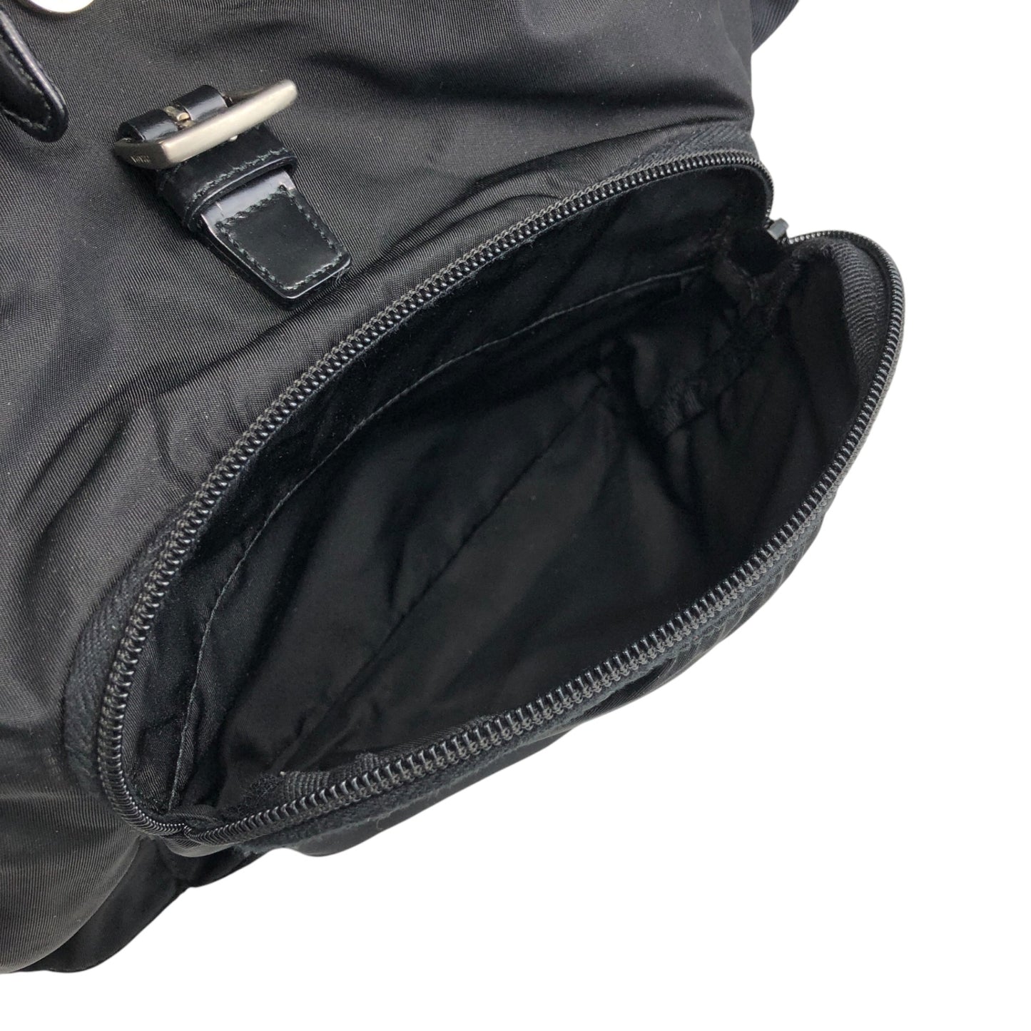 PRADA Tessuto Triangle Logo Front Buckle Backpack Black Vintage 554w4r