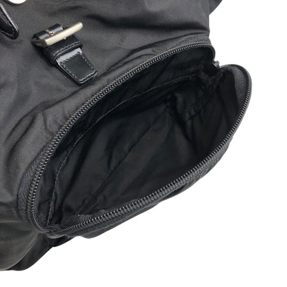 PRADA Tessuto Triangle Logo Front Buckle Backpack Black Vintage 554w4r