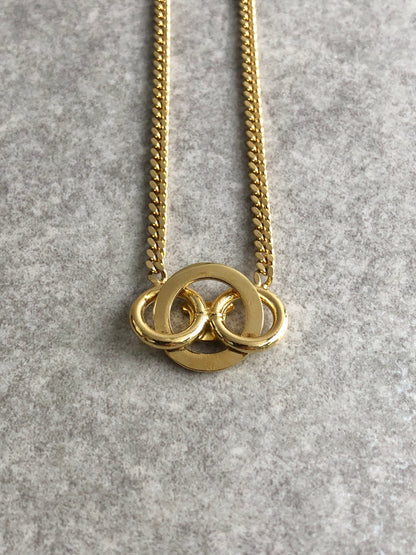 CELINE Blason Rhinestone Necklace Gold Vintage jghz4v