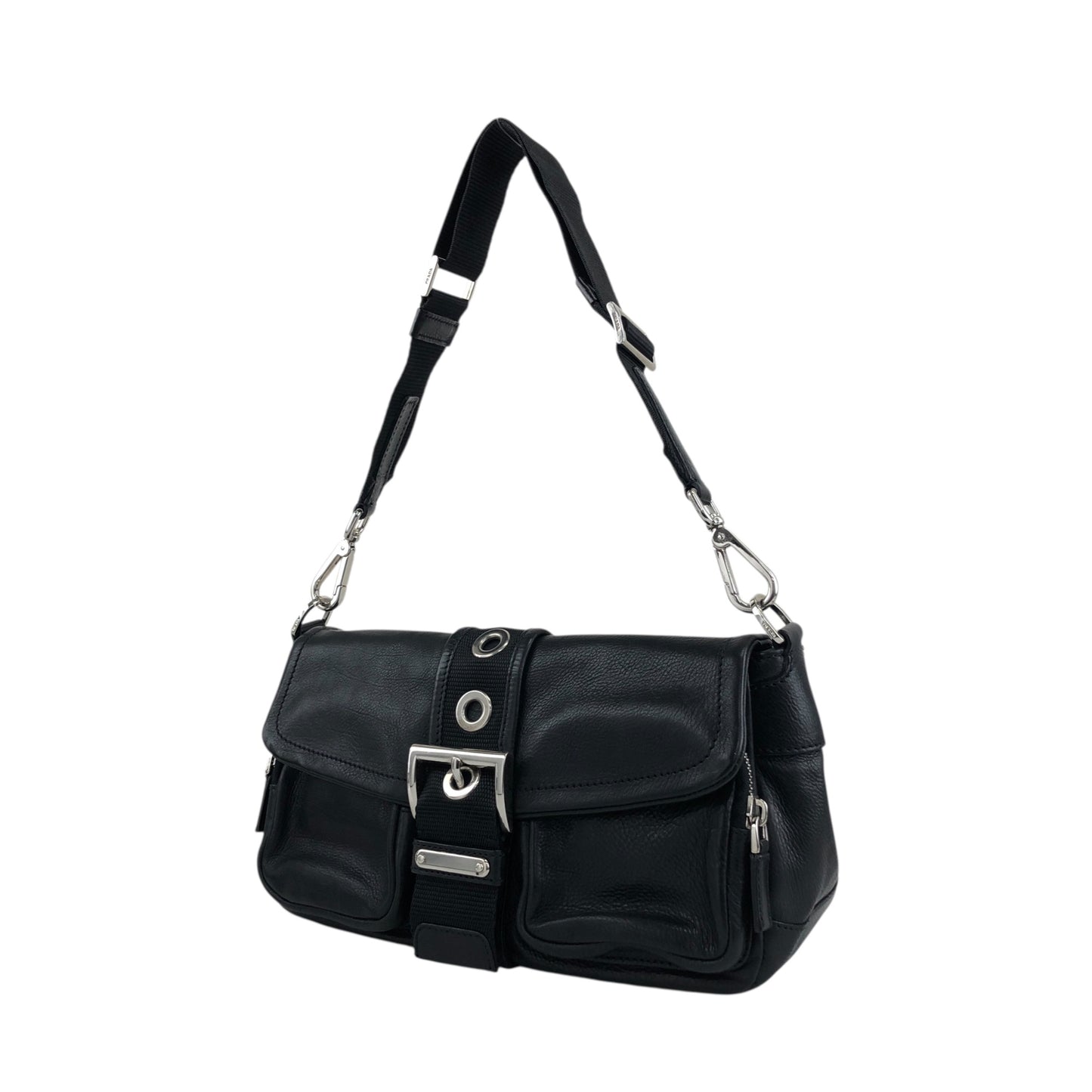 PRADA Triangle Logo Front Buckle  Shoulder bag Black Vintage  wsw3t2