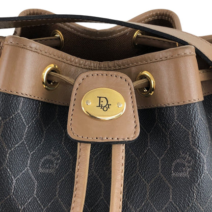 Christian Dior Honeycomb Pattern Drawstring Shoulder bag Black×Beige Vintage bgh644