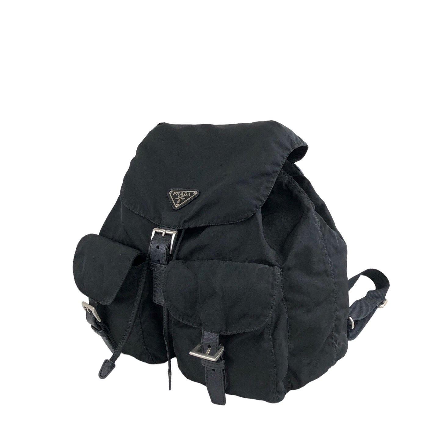 PRADA Triangle Logo Double Pocket Backpack Black Vintage r3p8hj