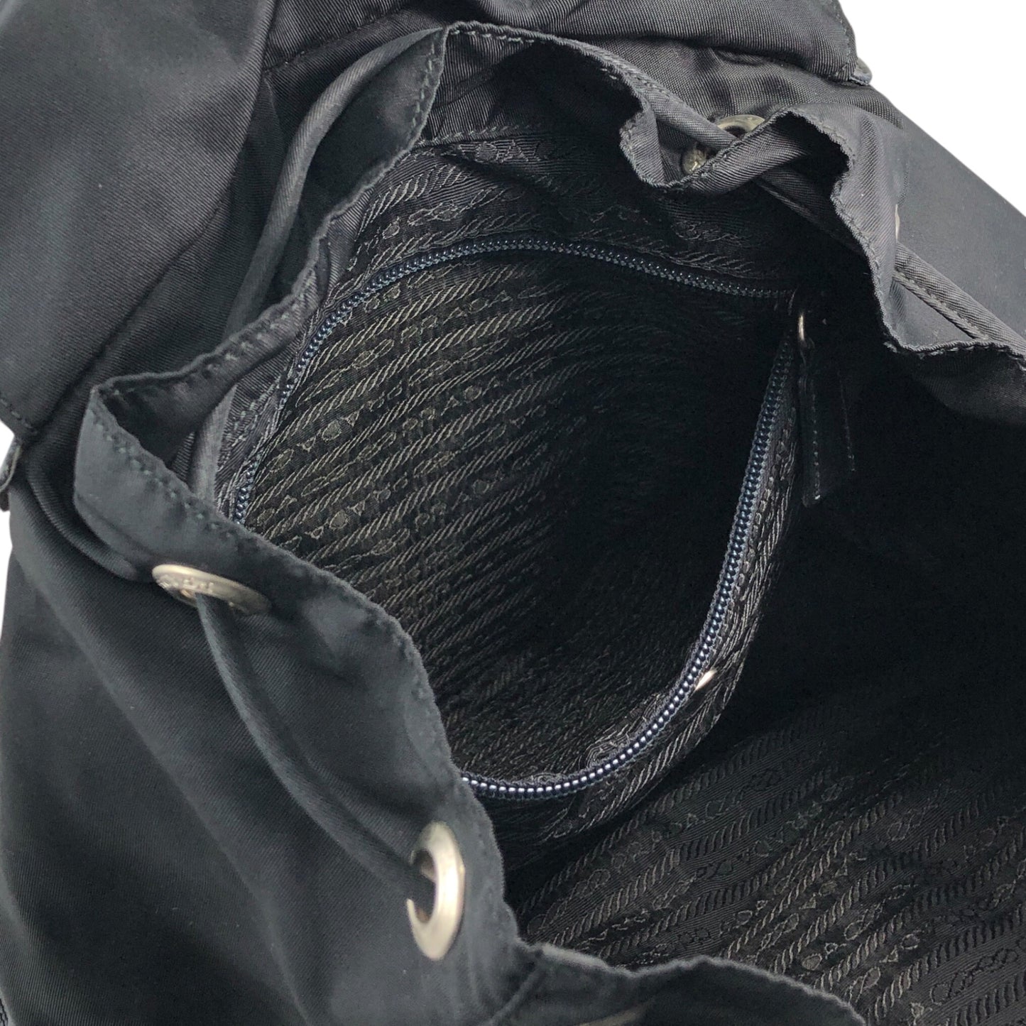 PRADA Tessuto Triangle Logo Front Buckle Backpack Black Vintage ku8tbi