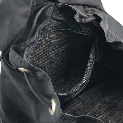 PRADA Tessuto Triangle Logo Front Buckle Backpack Black Vintage ku8tbi