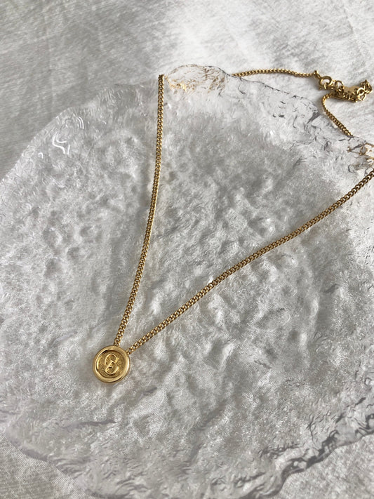 Christian Dior CD Logo Necklace Gold Vintage 2ie265