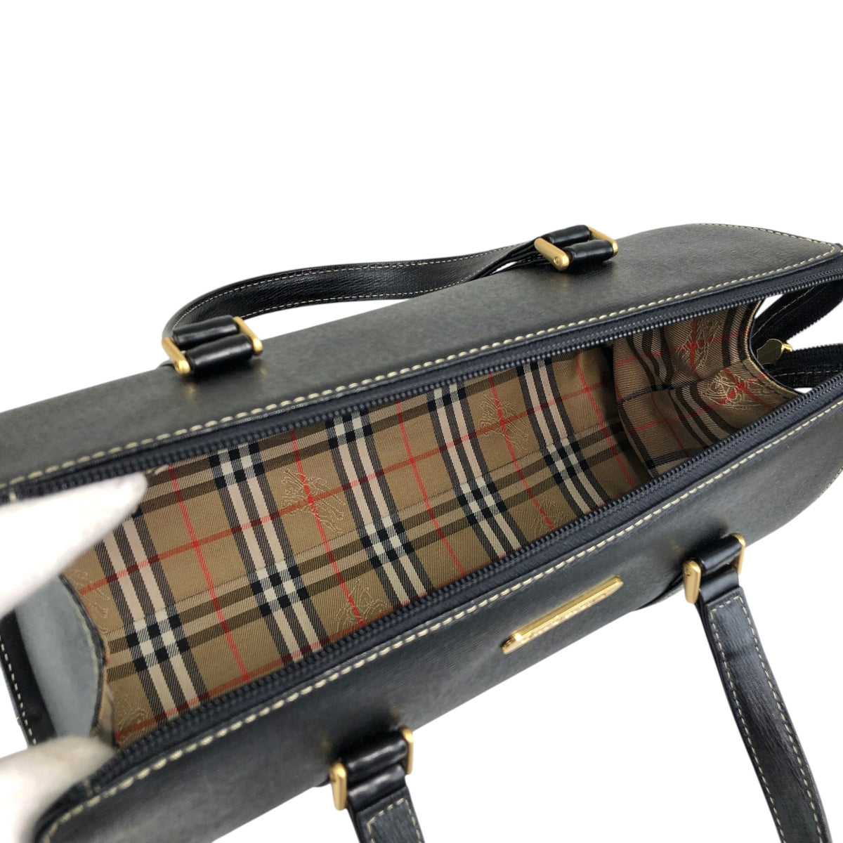 BURBERRY Logo Handbag Black Vintage vfc26w