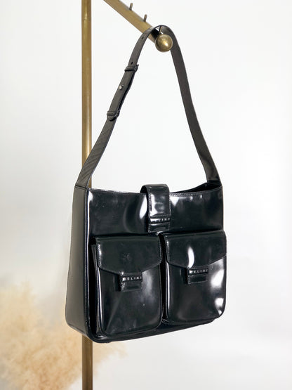 CELINE Logo Shoulder bag Black Vintage tabt7f