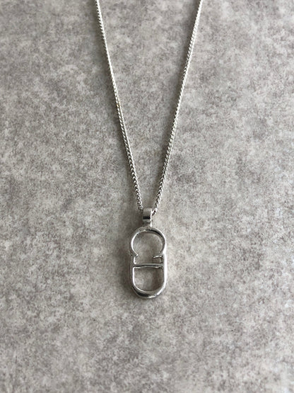 Christian Dior CD Logo Necklace Silver Vintage fyi7ir