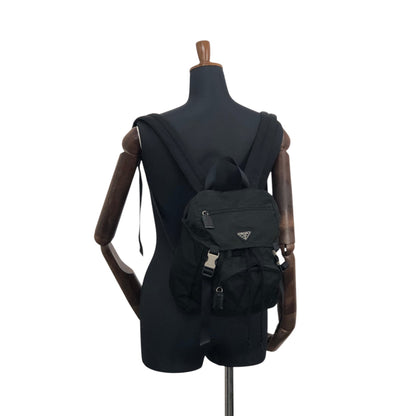 PRADA Tessuto Triangle Logo Front Buckle Backpack Black Vintage 2mkph6