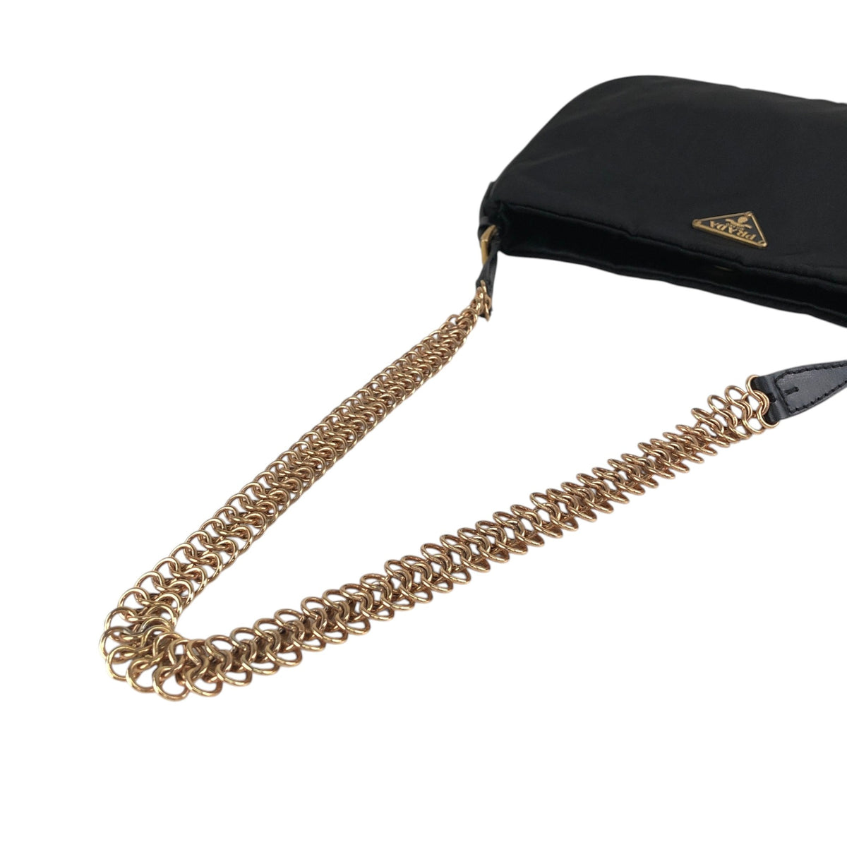 PRADA Tessuto Triangle Logo Chain Shoulder bag Black Vintage z4kic8