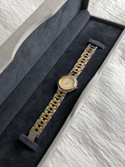 HERMES Quartz Watch Silver×Gold Vintage 7ahpvs