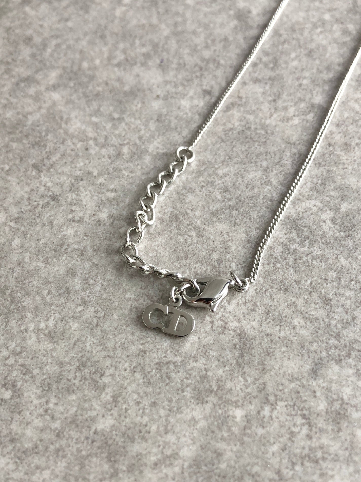 Christian Dior Logo Motif Necklace Silver Vintage g857nc
