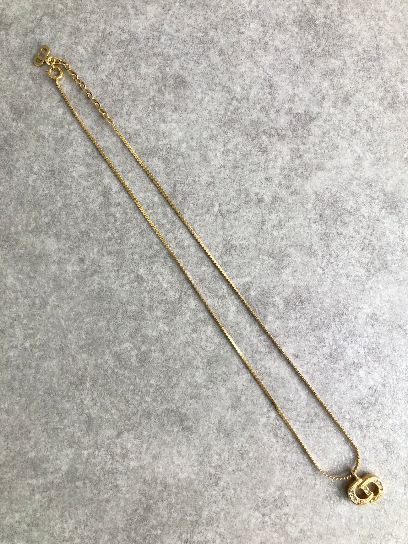Christian Dior CD Logo Rhinestone Necklace Gold Vintage bzd654