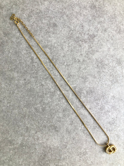 Christian Dior CD Logo Rhinestone Necklace Gold Vintage bzd654