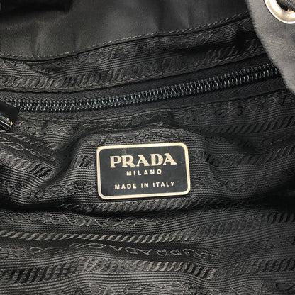 PRADA Triangle Logo Front Buckle Double Pocket Backpack Black Vintage 7ugci6