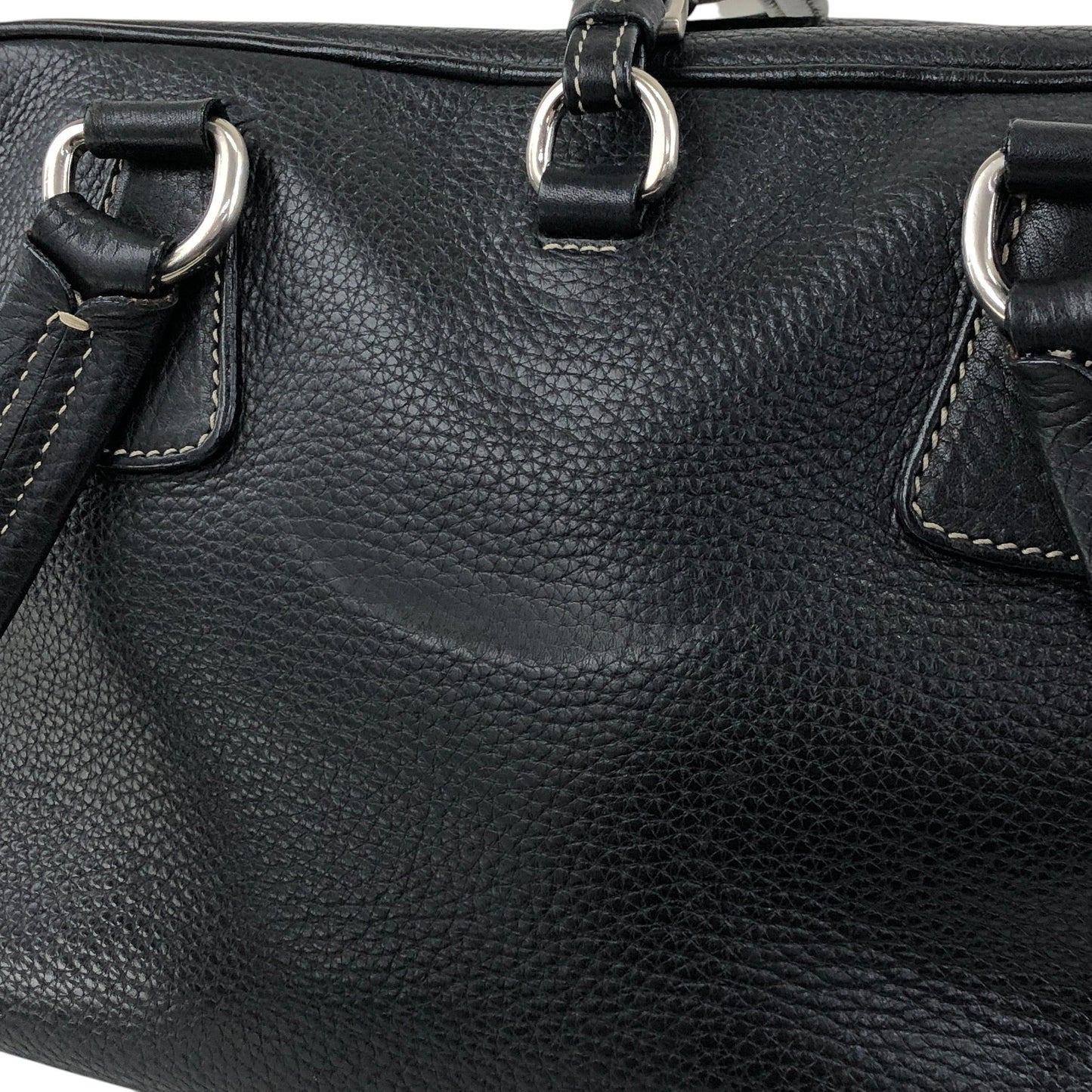 PRADA Logo Embossed Small Boston bag Handbag Black Vintage wuztbm