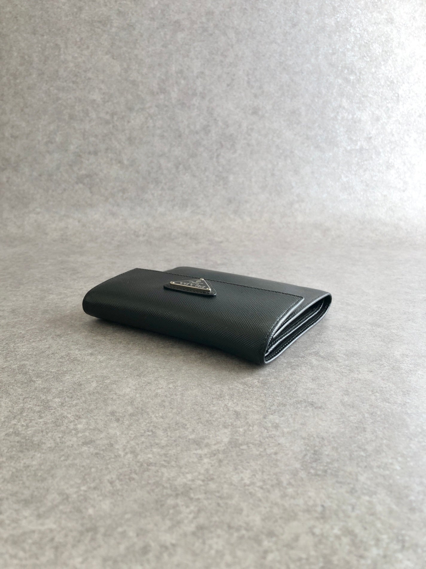 PRADA Triangle Logo Folded Wallet Black Vintage kng86t